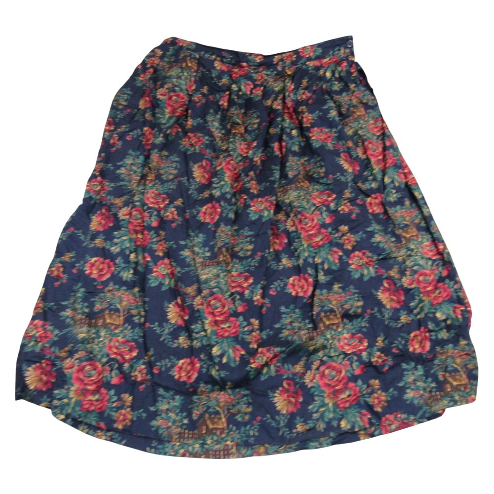Koret Vintage Navy‎ Floral Cottagecore Rayon Challis Midi Skirt Size 18 125L865A